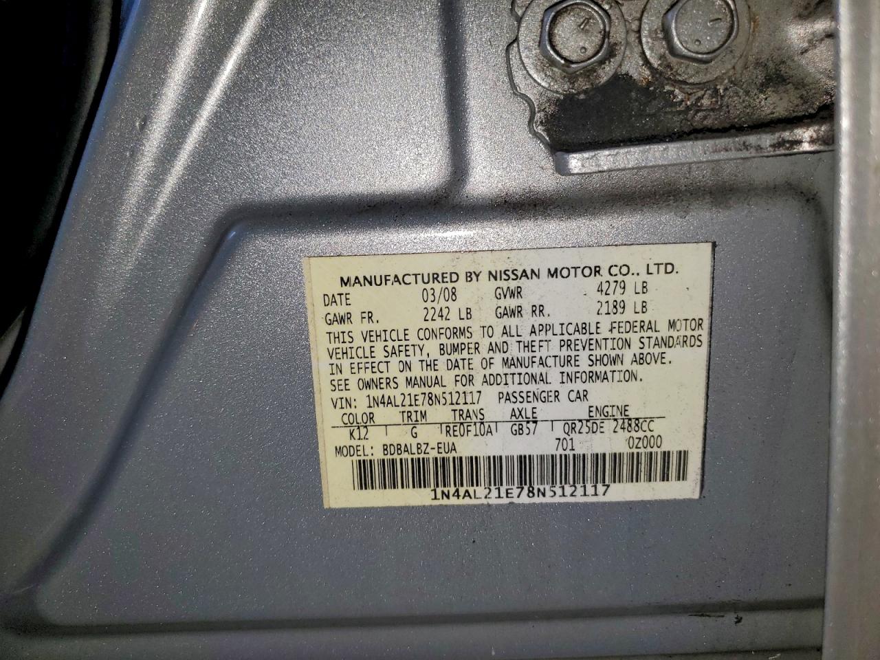 2008 NISSAN ALTIMA 2.5 photo 12