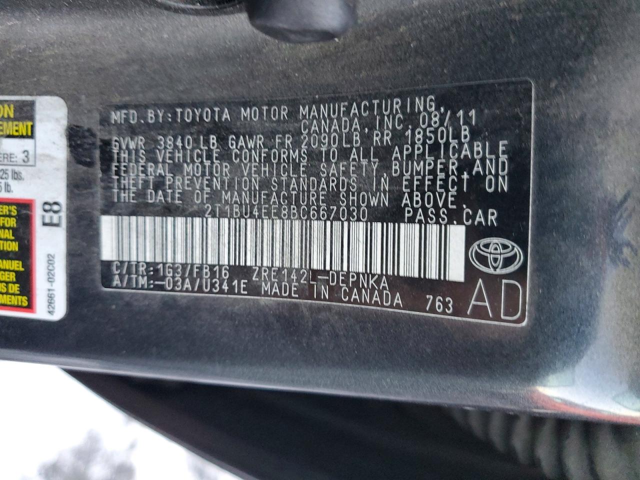 2011 TOYOTA COROLLA BASE photo 13