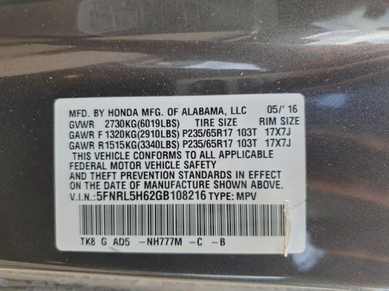 2016 HONDA ODYSSEY EXL photo 14