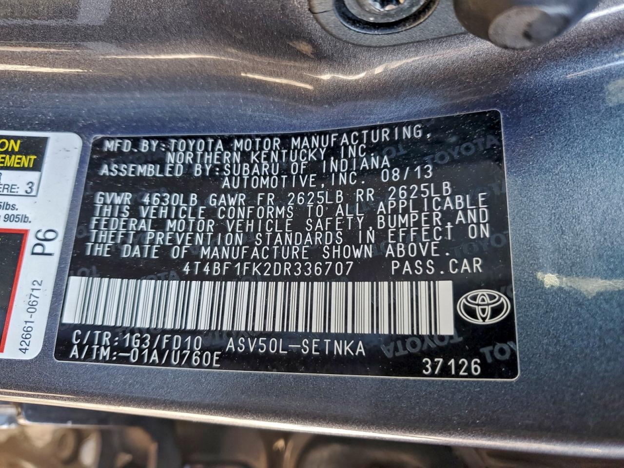2013 TOYOTA CAMRY L photo 12