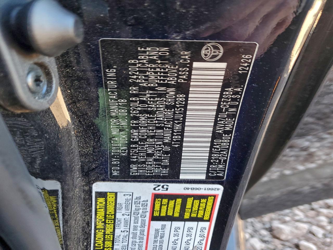 2018 TOYOTA CAMRY L photo 13