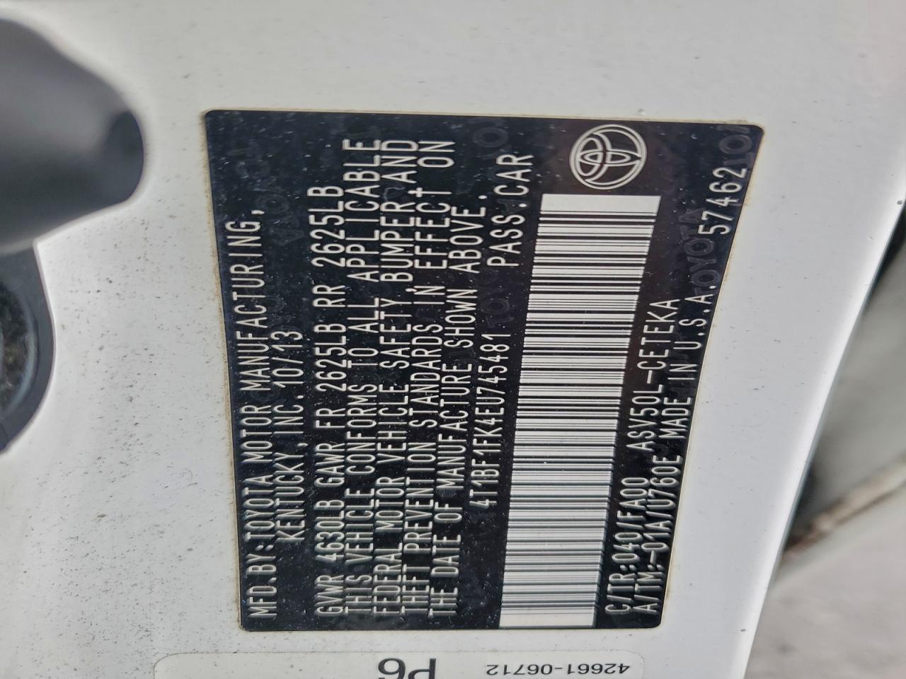 2014 TOYOTA CAMRY L photo 12
