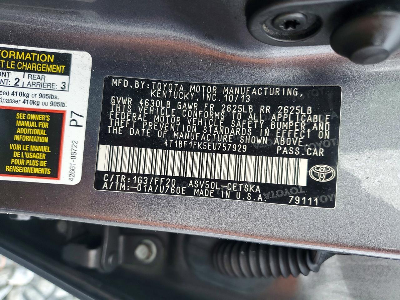 2014 TOYOTA CAMRY L photo 12