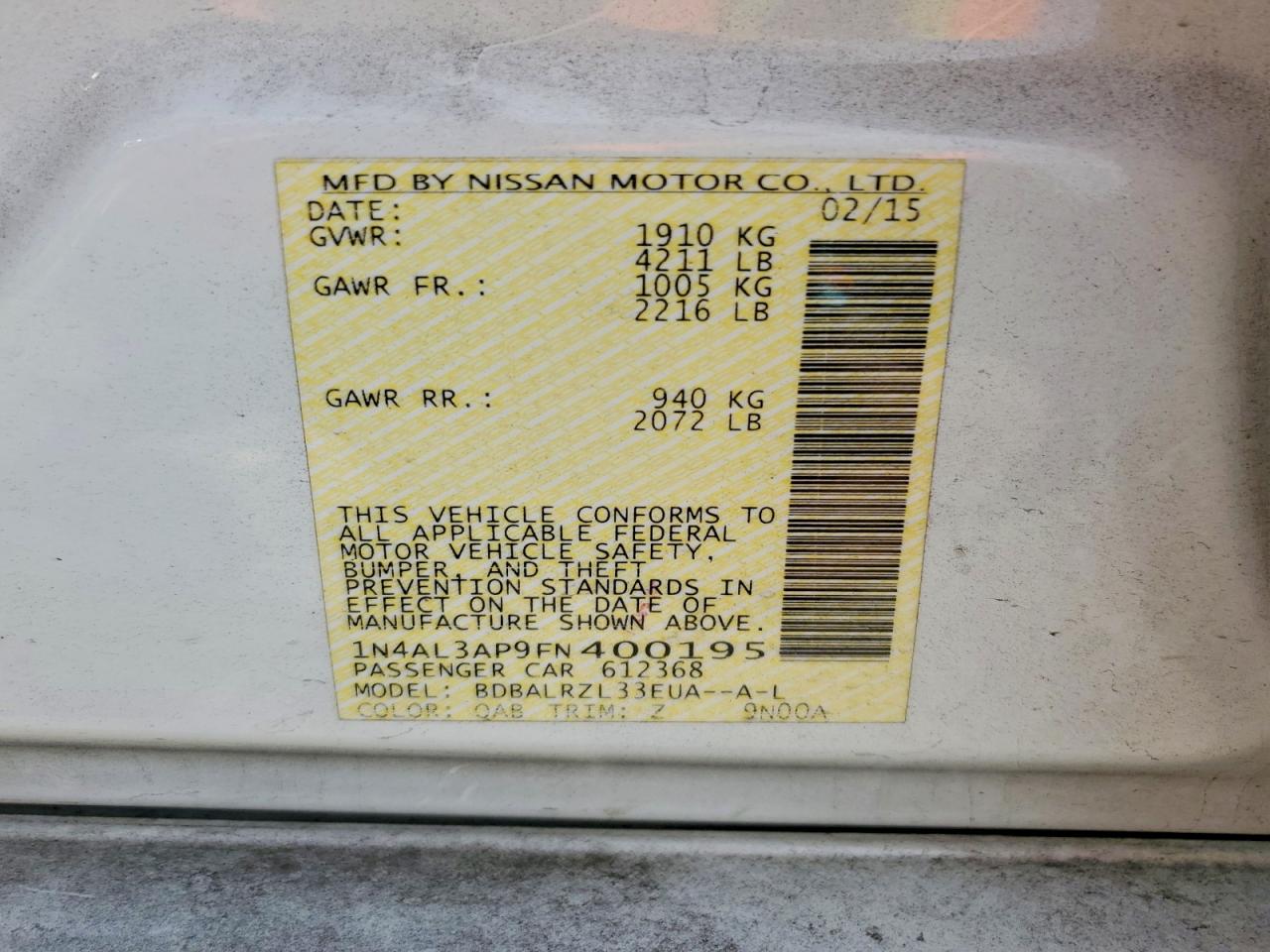 2015 NISSAN ALTIMA 2.5 photo 12