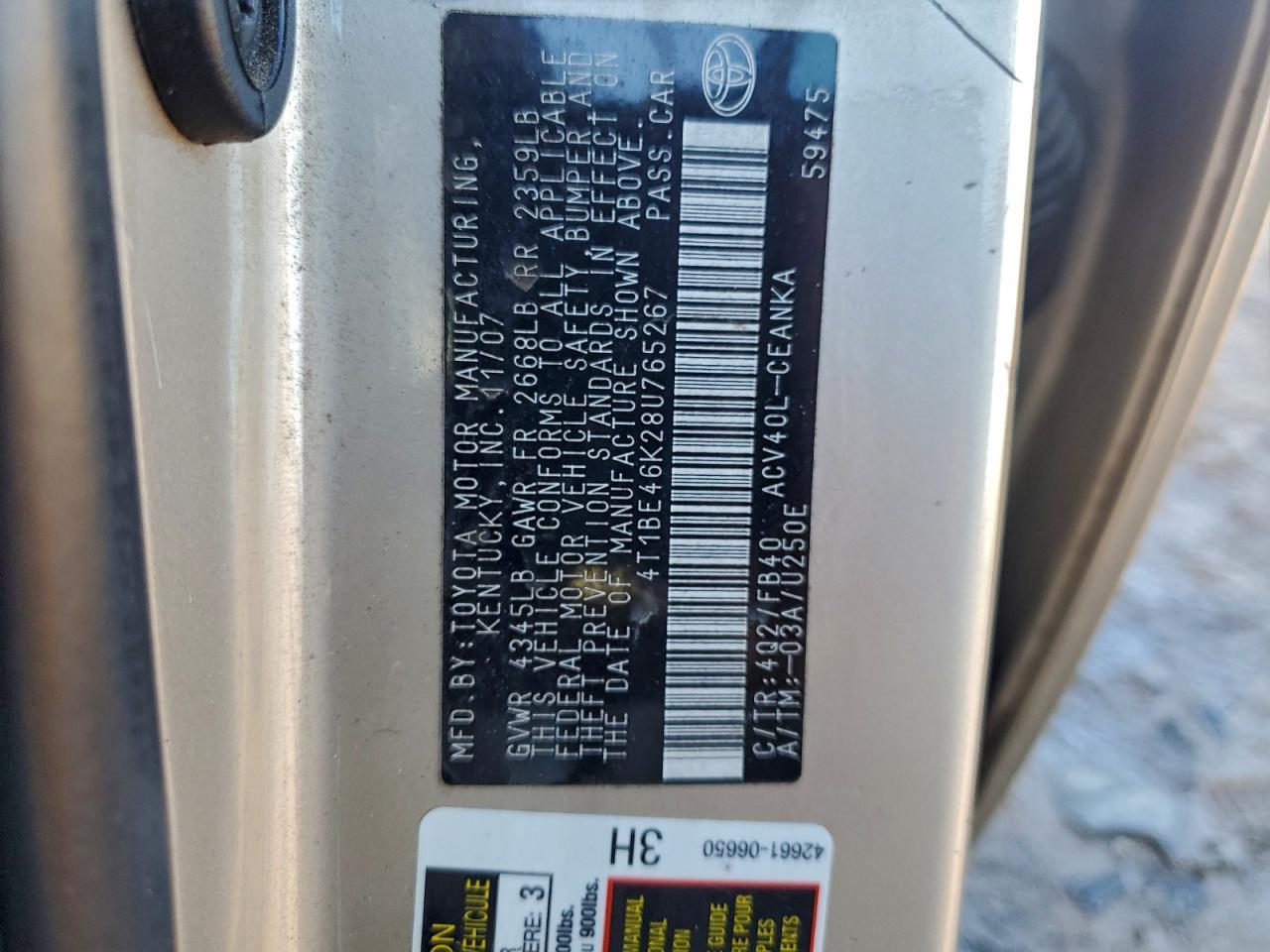 2008 TOYOTA CAMRY CE photo 12