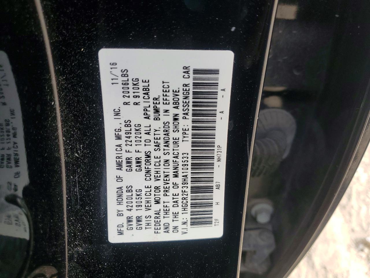 2017 HONDA ACCORD LX photo 12