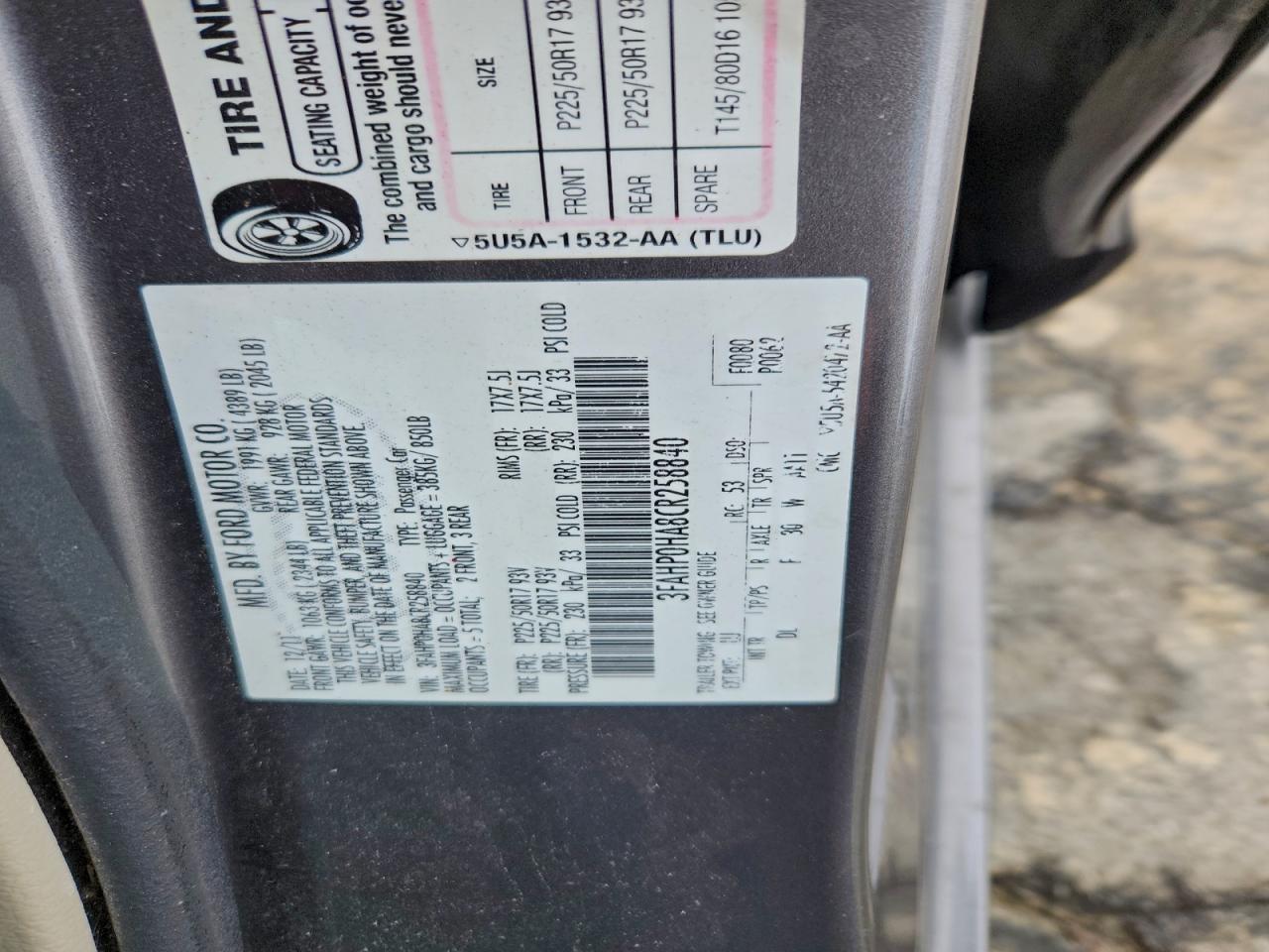 2012 FORD FUSION SE photo 12