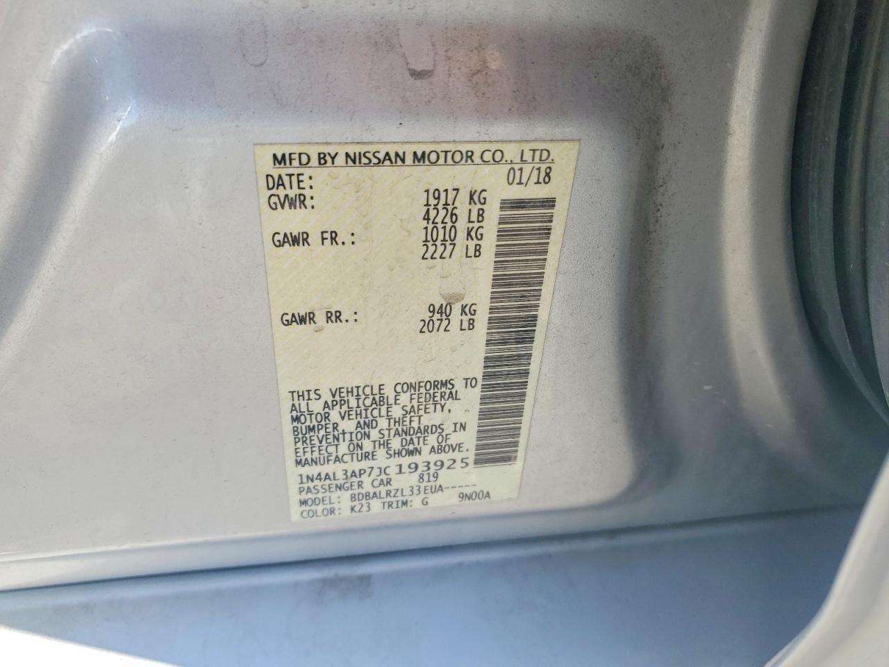 2018 NISSAN ALTIMA 2.5 photo 12