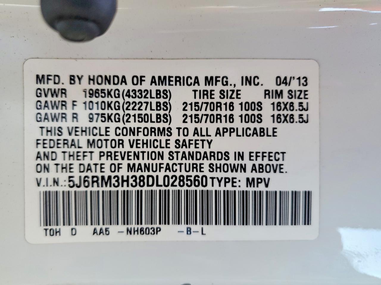 2013 HONDA CR-V LX photo 25