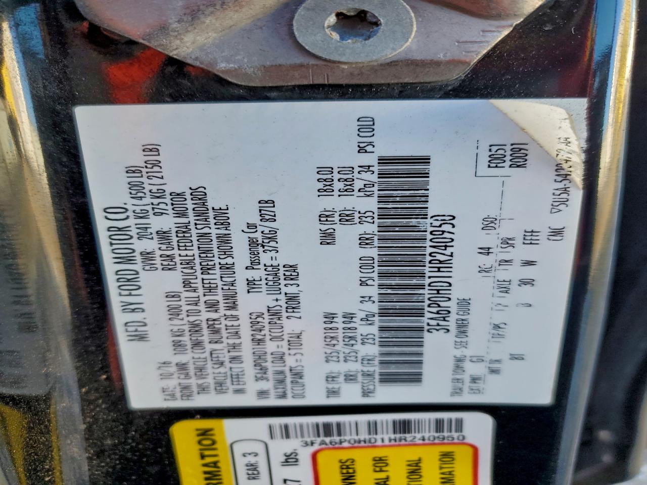 2017 FORD FUSION SE photo 12