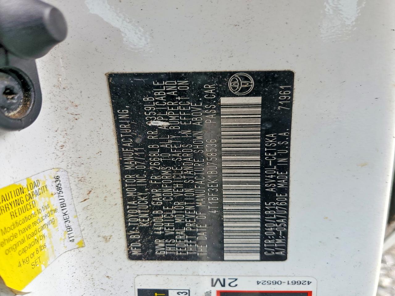 2011 TOYOTA CAMRY BASE photo 12