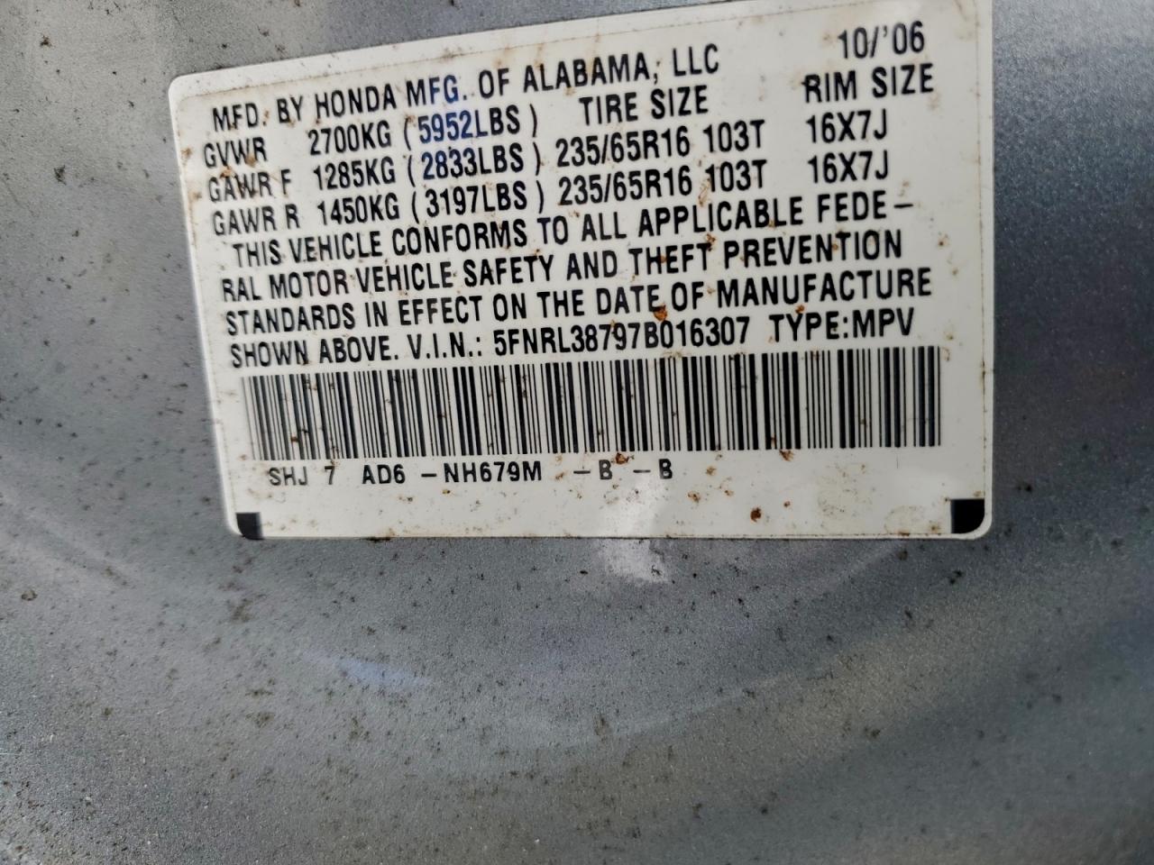 2007 HONDA ODYSSEY EXL photo 14