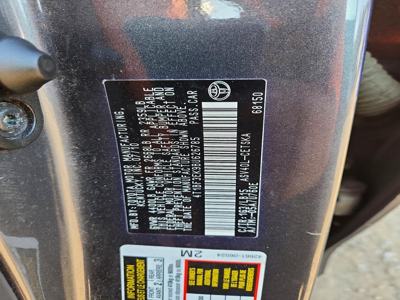 2011 TOYOTA CAMRY BASE photo 12