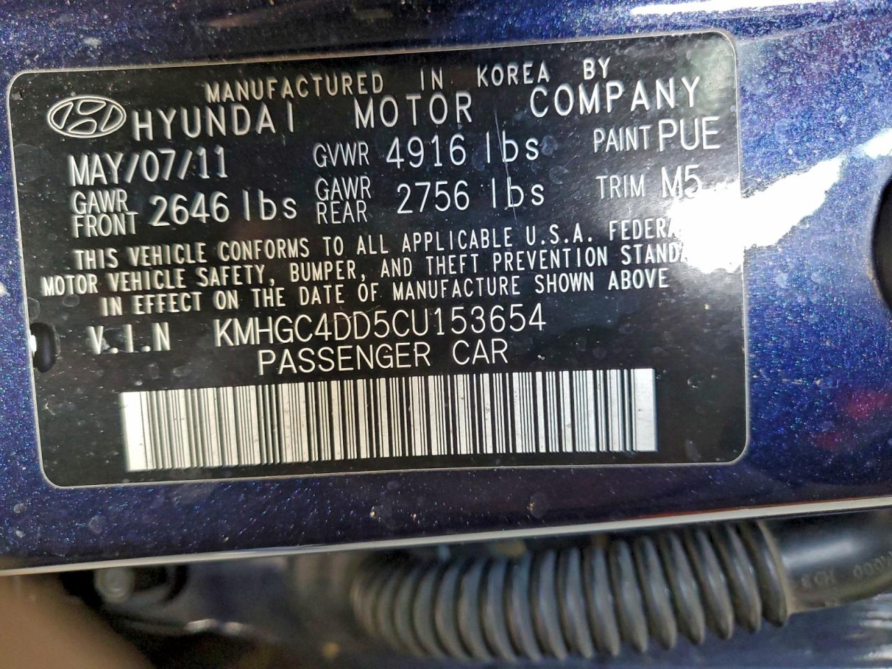 2012 HYUNDAI GENESIS 3.8L photo 12