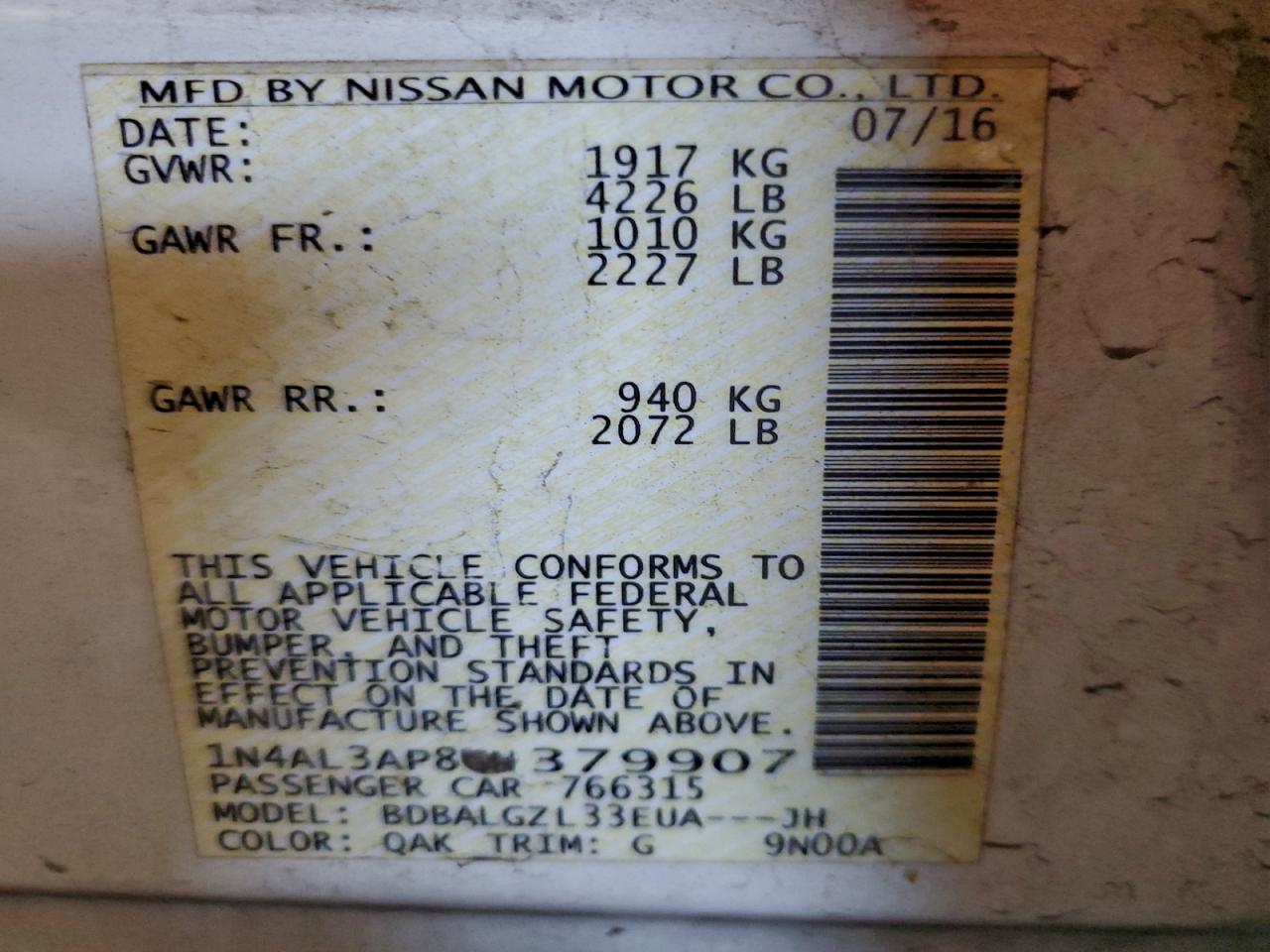 2016 NISSAN ALTIMA 2.5 photo 12