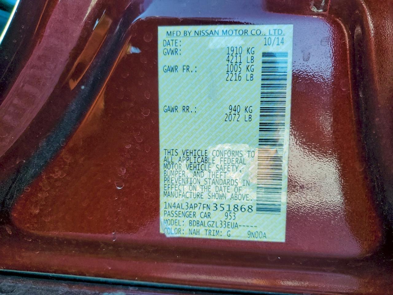 2015 NISSAN ALTIMA 2.5 photo 13