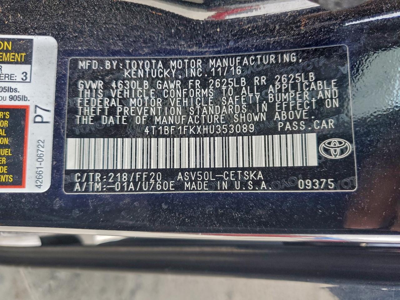 2017 TOYOTA CAMRY LE photo 12