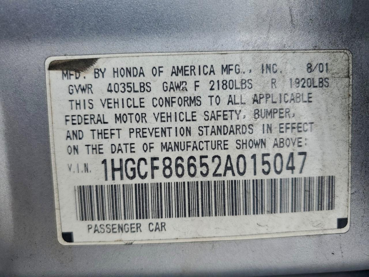 2002 HONDA ACCORD VALUE photo 12