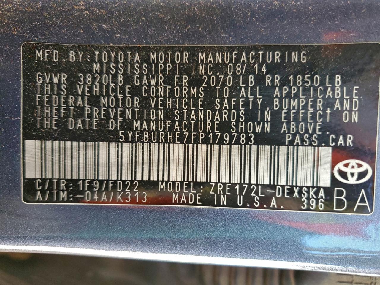2015 TOYOTA COROLLA L photo 34