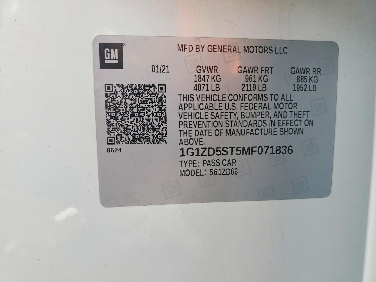 2021 CHEVROLET MALIBU LT photo 12
