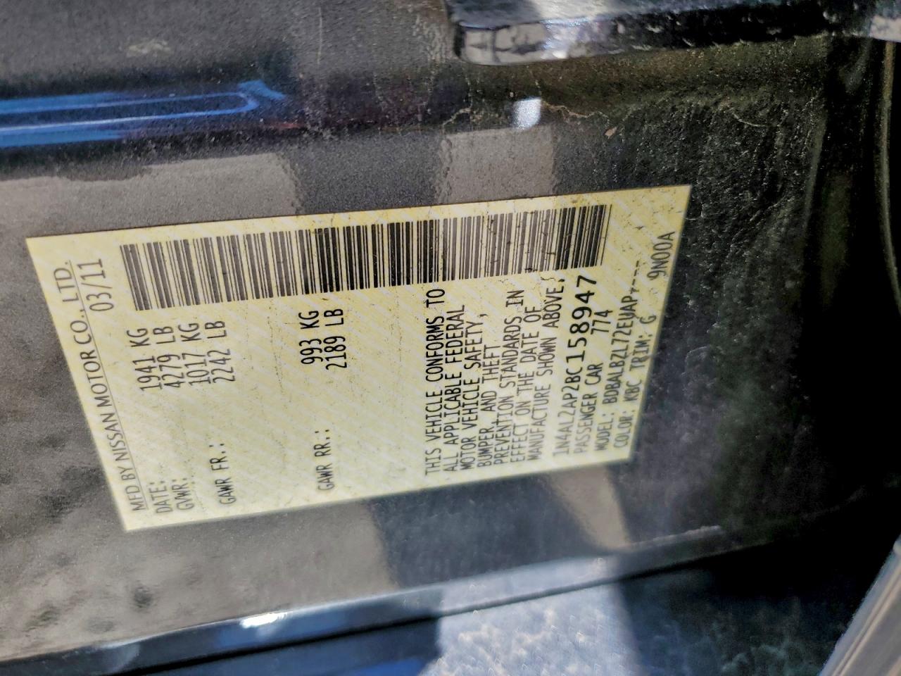 2011 NISSAN ALTIMA BASE photo 12