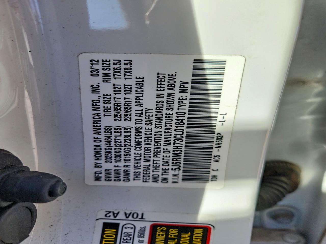 2012 HONDA CR-V EXL photo 12