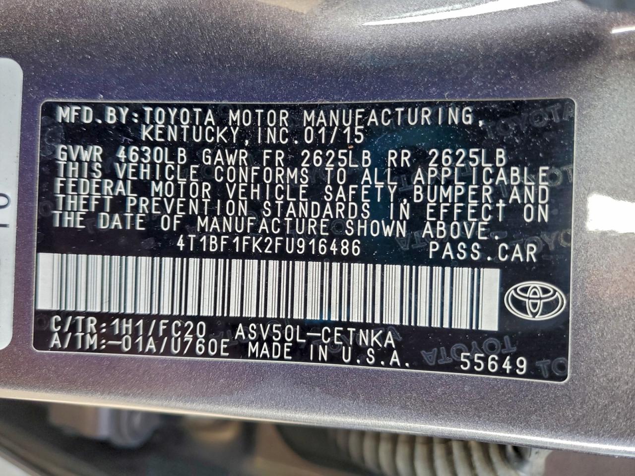2015 TOYOTA CAMRY LE photo 12