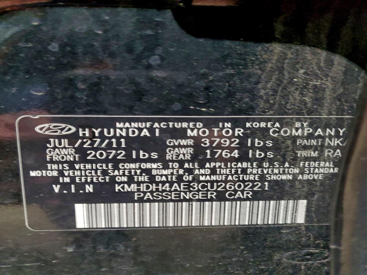 2012 HYUNDAI ELANTRA LIMITED photo 12