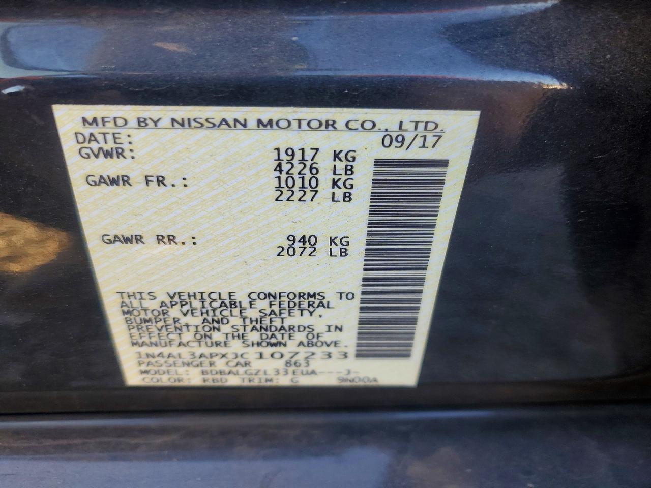2018 NISSAN ALTIMA 2.5 photo 12