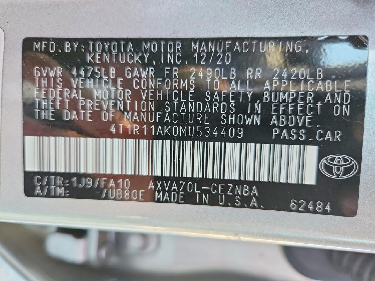 2021 TOYOTA CAMRY LE photo 13