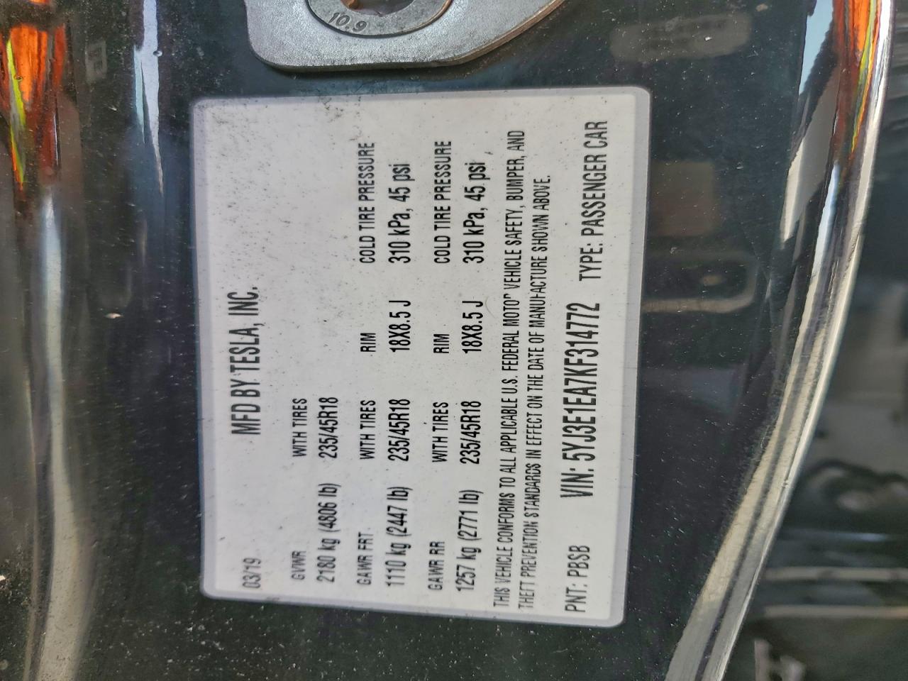 2019 TESLA MODEL 3 photo 13