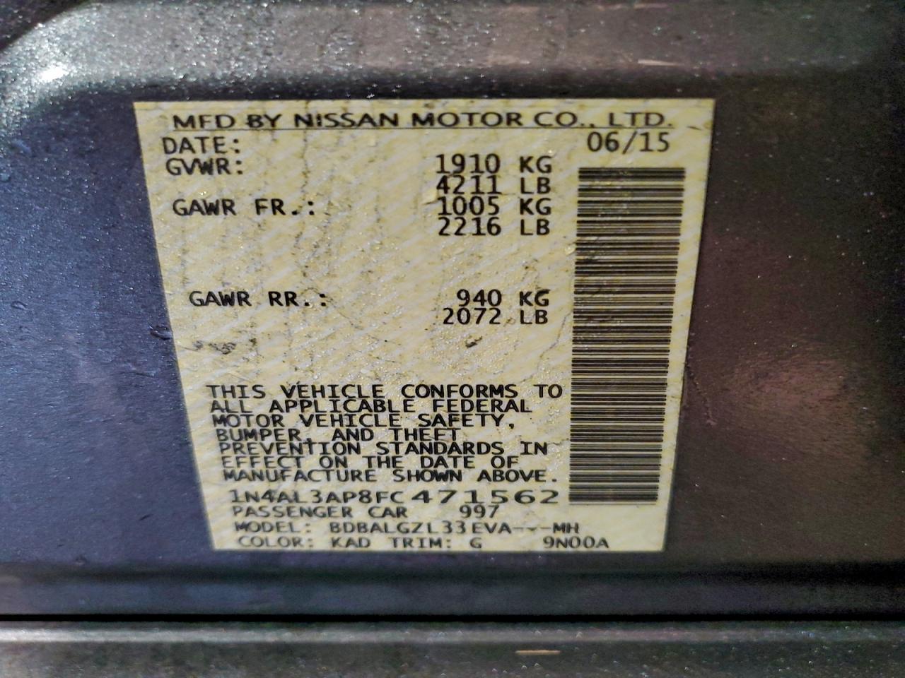 2015 NISSAN ALTIMA 2.5 photo 12