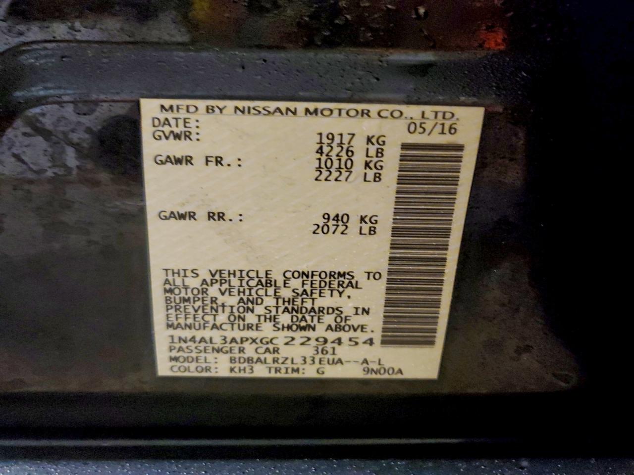 2016 NISSAN ALTIMA 2.5 photo 12