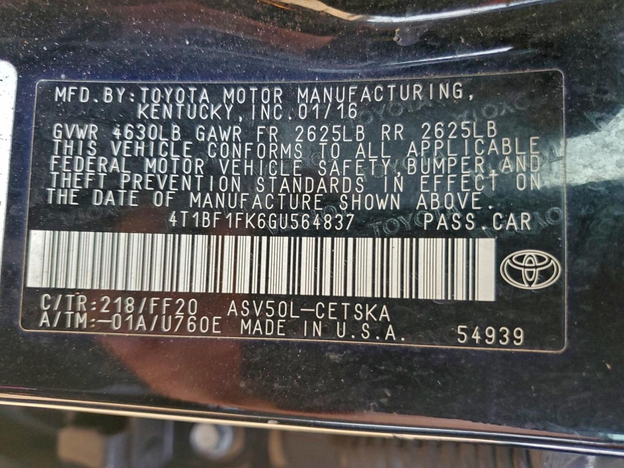 2016 TOYOTA CAMRY LE photo 13