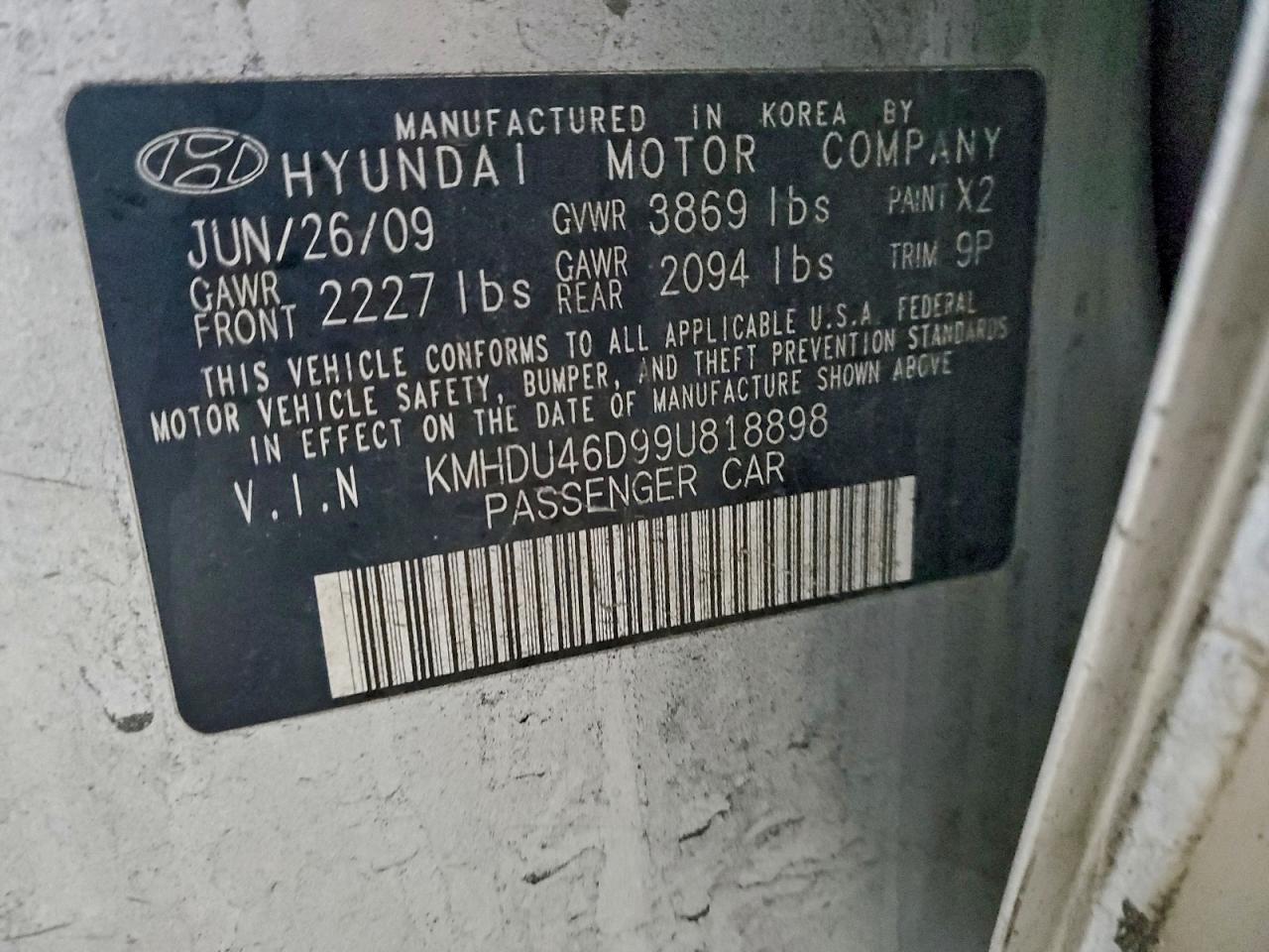 2009 HYUNDAI ELANTRA GLS photo 12