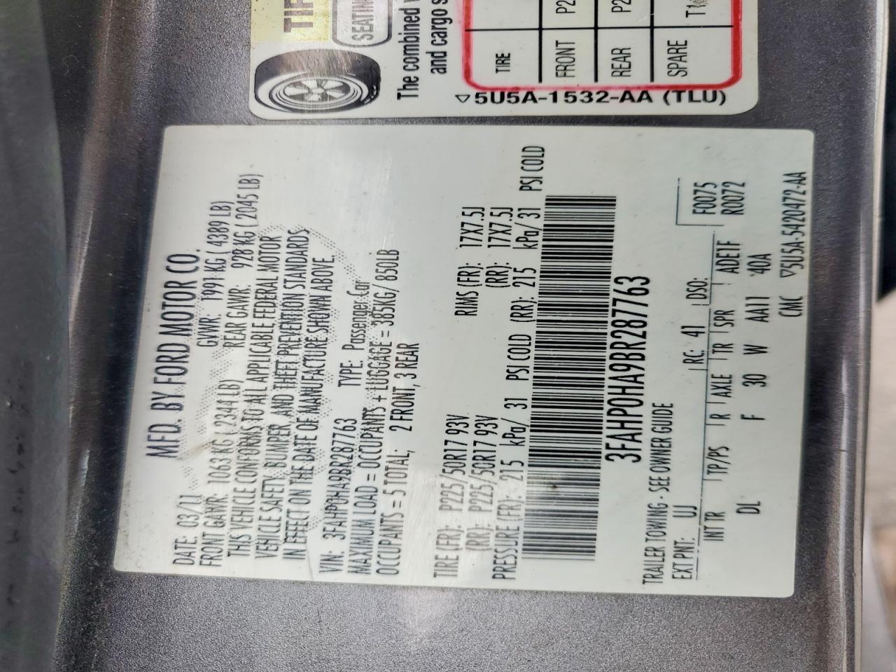 2011 FORD FUSION SE photo 13