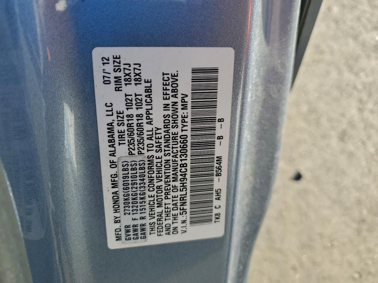 2012 HONDA ODYSSEY TOURING photo 27