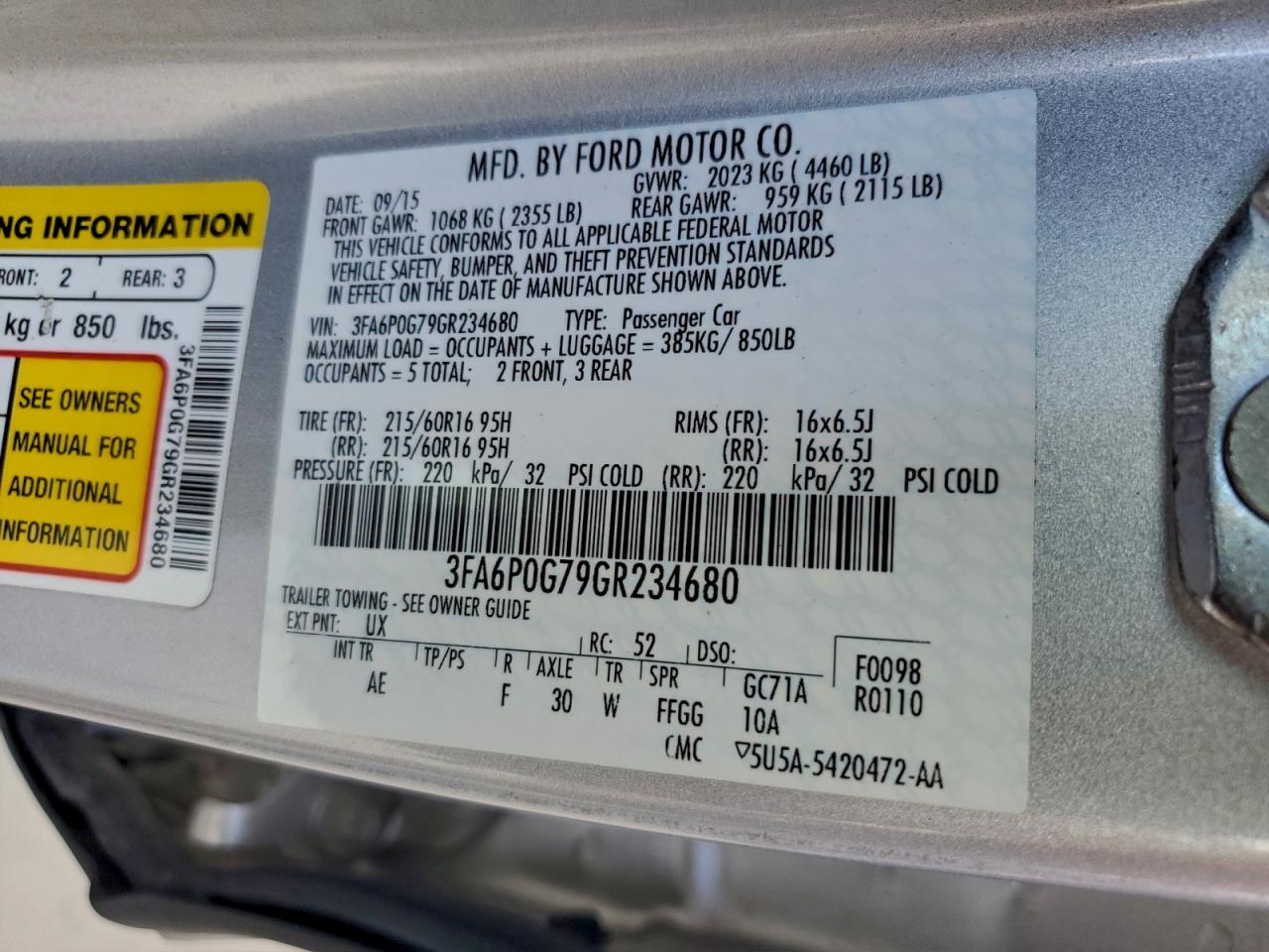 2016 FORD FUSION S photo 12