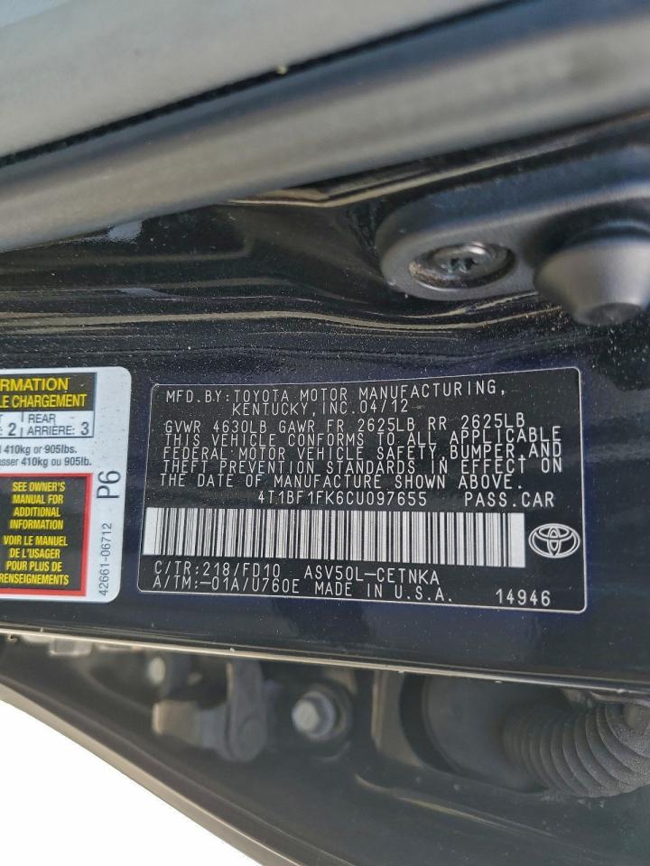 2012 TOYOTA CAMRY BASE photo 12