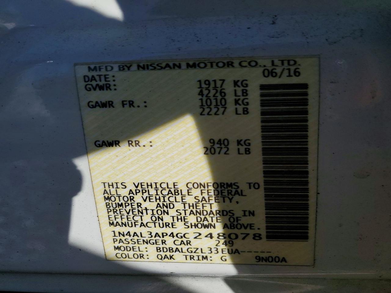 2016 NISSAN ALTIMA 2.5 photo 12