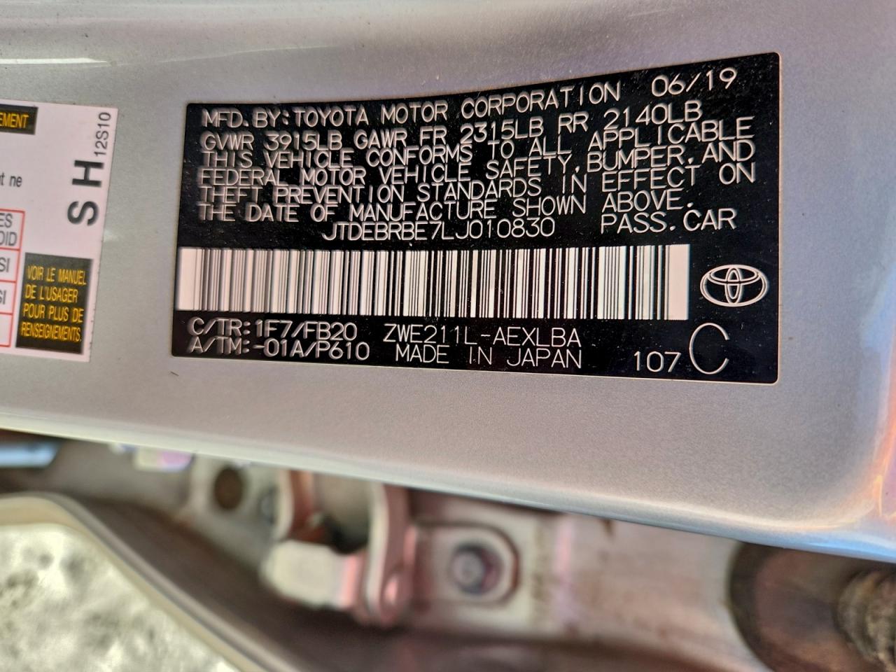 2020 TOYOTA COROLLA LE photo 12