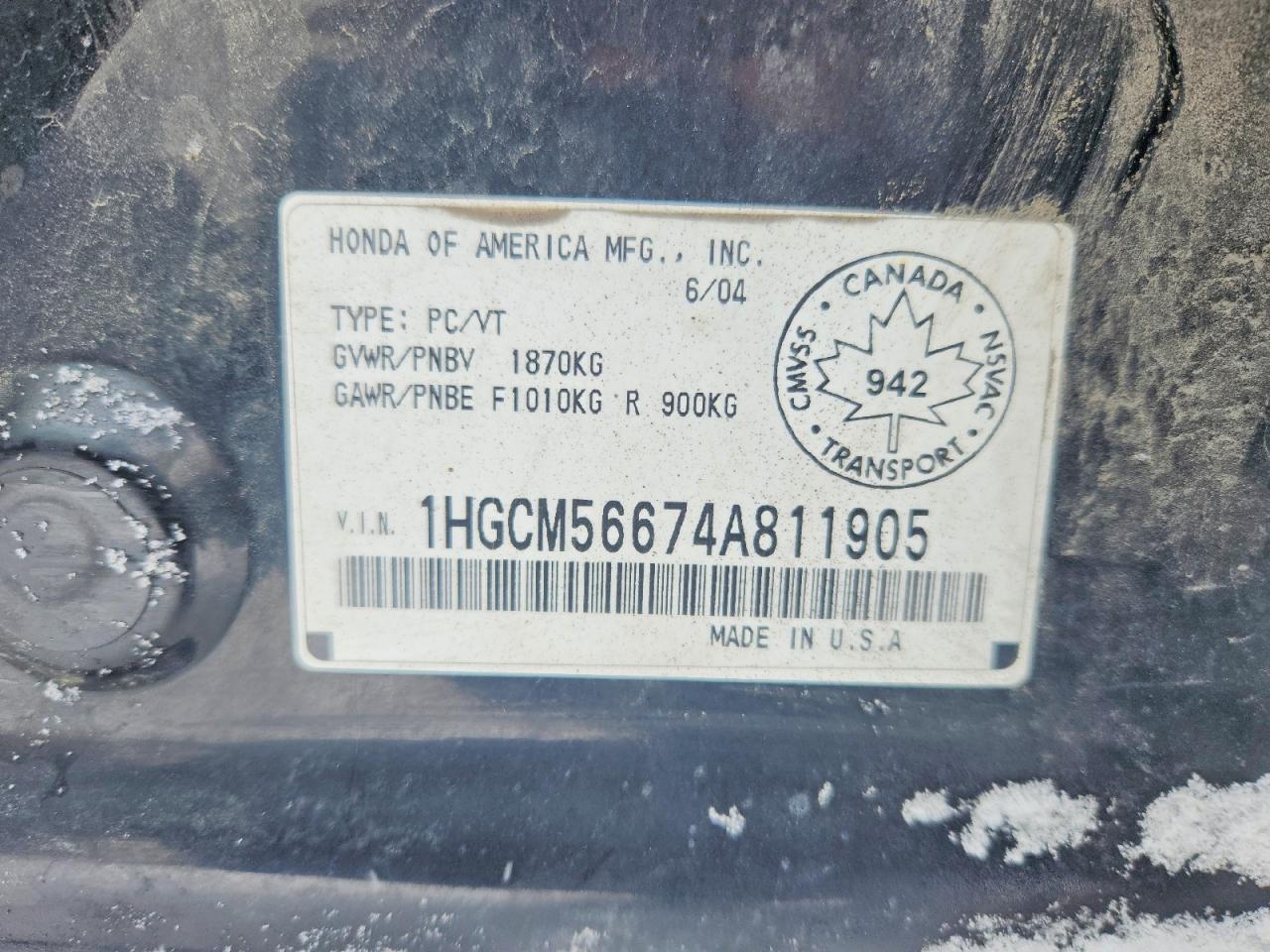 2004 HONDA ACCORD EX photo 12