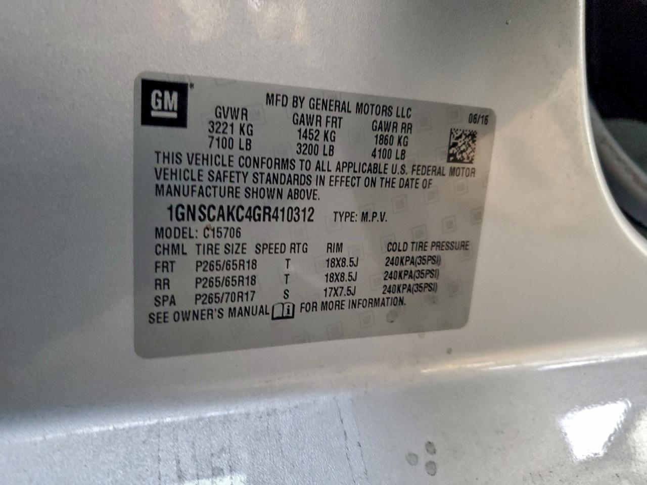 2016 CHEVROLET TAHOE C1500 LS photo 13