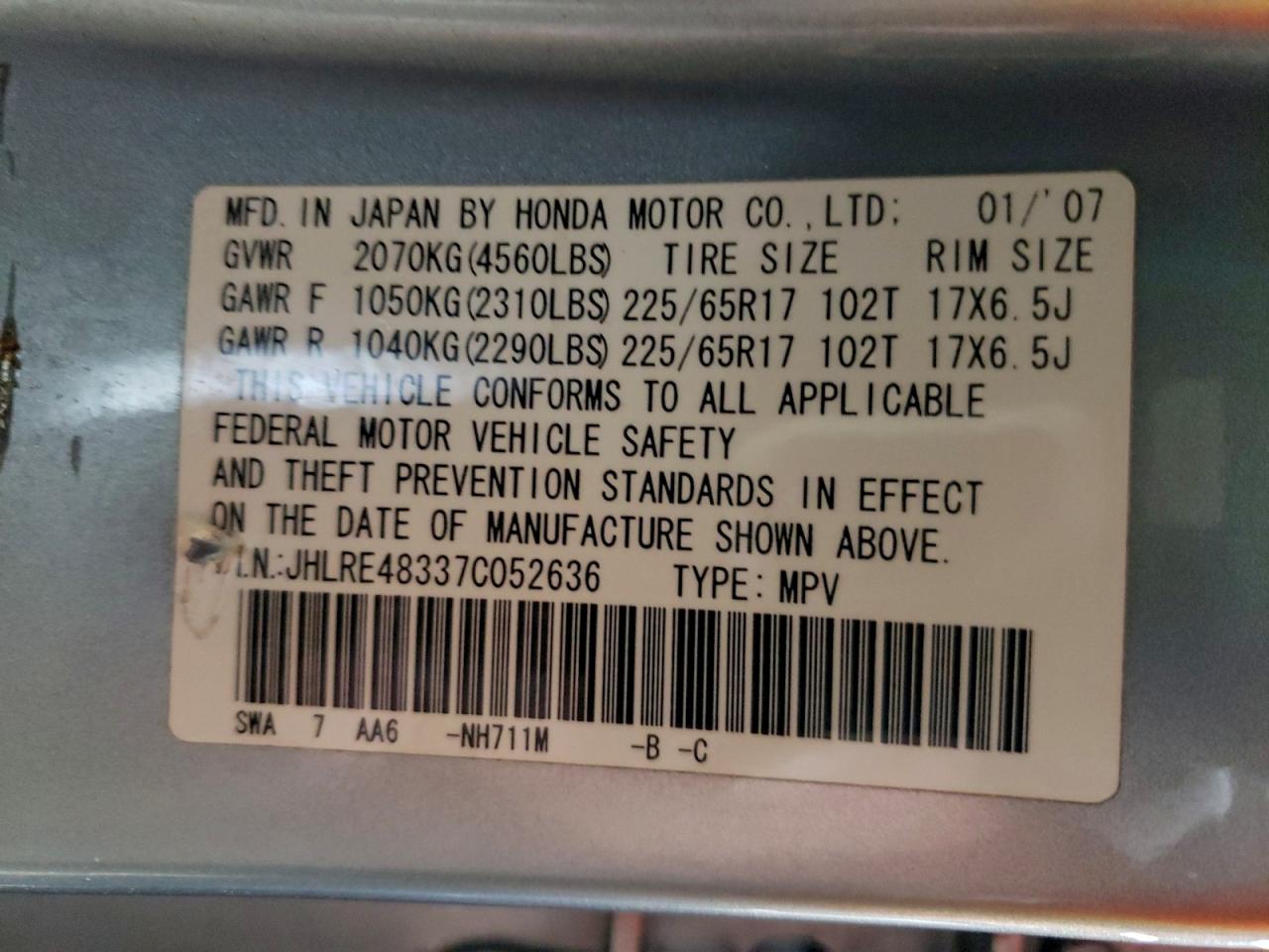 2007 HONDA CR-V LX photo 13