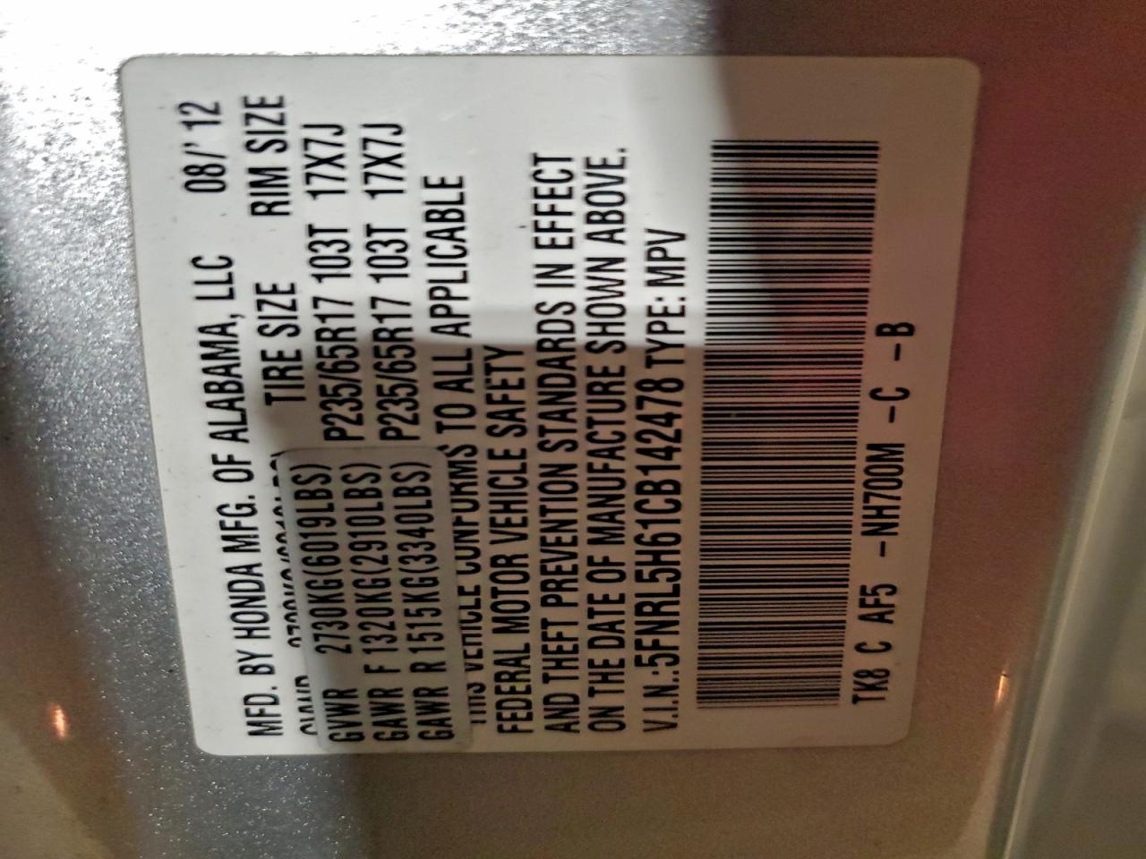 2012 HONDA ODYSSEY EXL photo 13