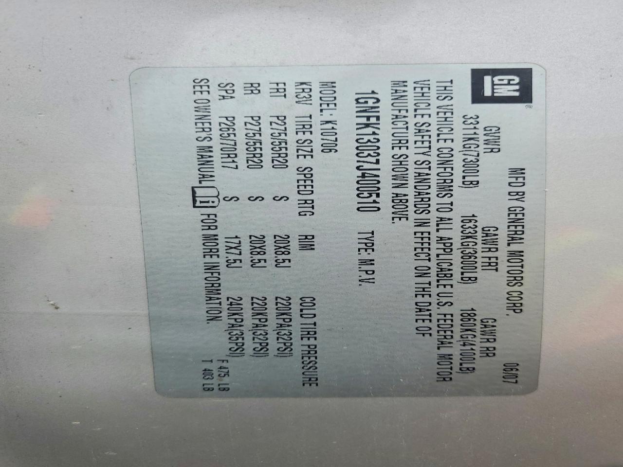 2007 CHEVROLET TAHOE K1500 photo 25