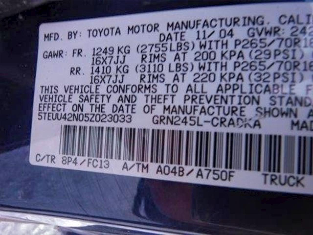 2005 TOYOTA TACOMA ACCESS CAB photo 12