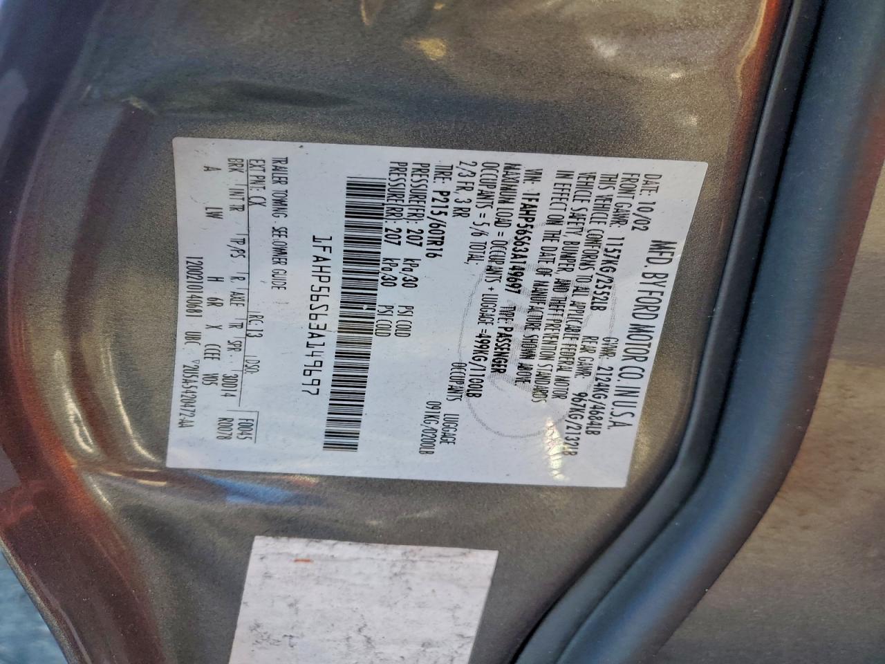 2003 FORD TAURUS SEL photo 12