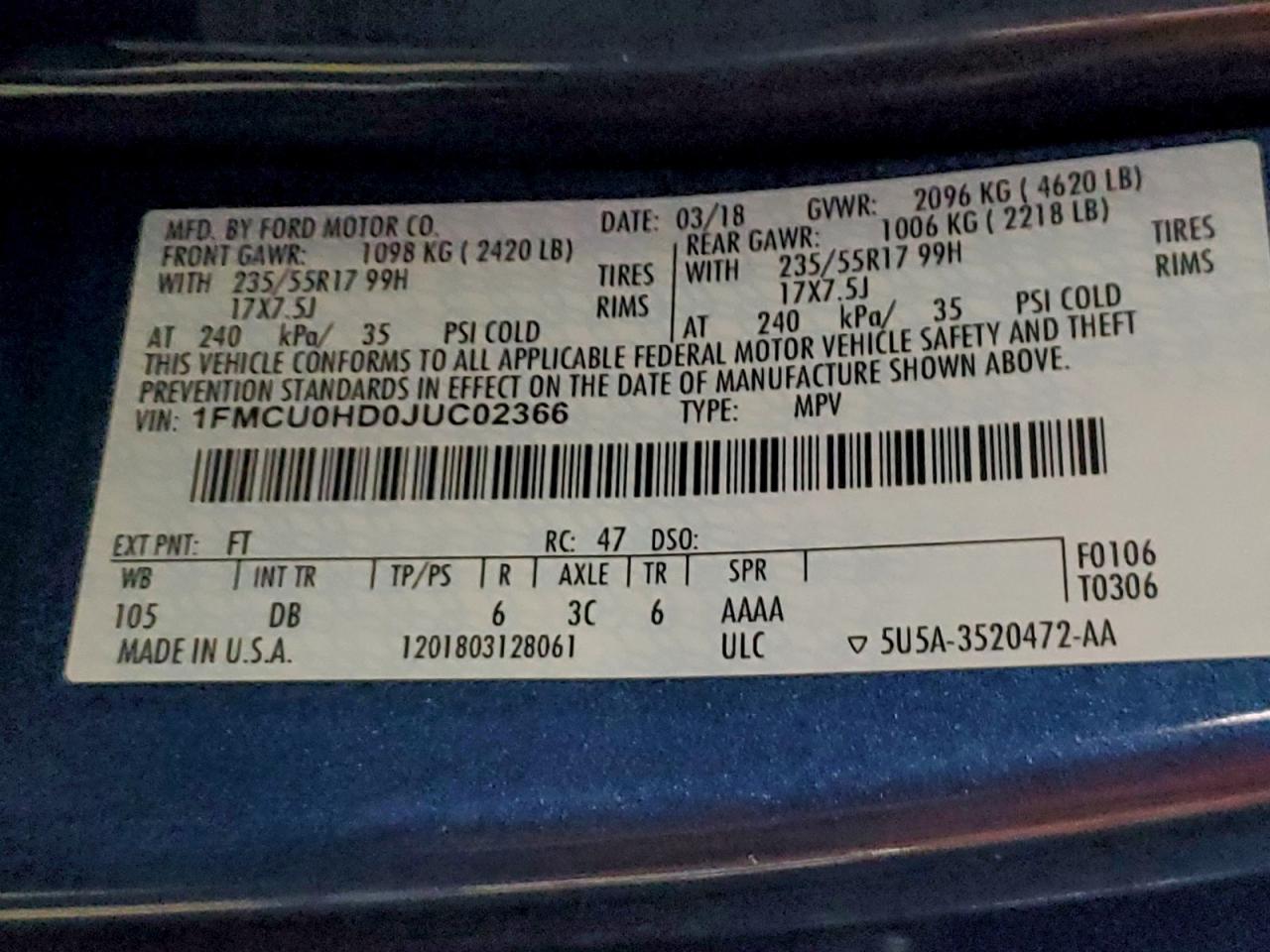 2018 FORD ESCAPE SEL photo 14