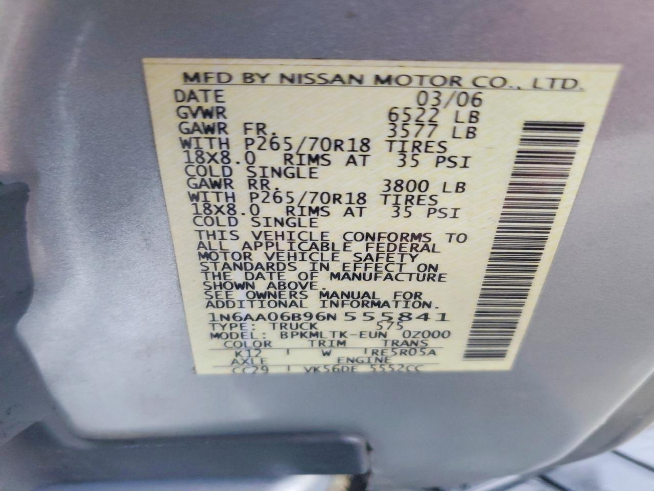 2006 NISSAN TITAN XE photo 12